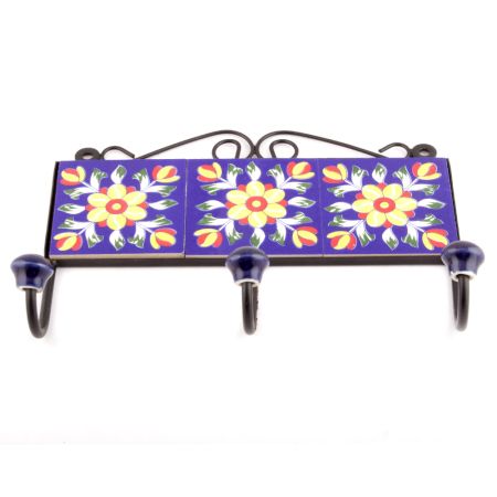 Navy Blue And Yellow Flower Ceramic Tiles Hooks Online